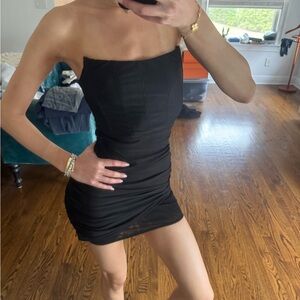 Tiger Mist Strapless Black Ruched Bodycon Mini Dress